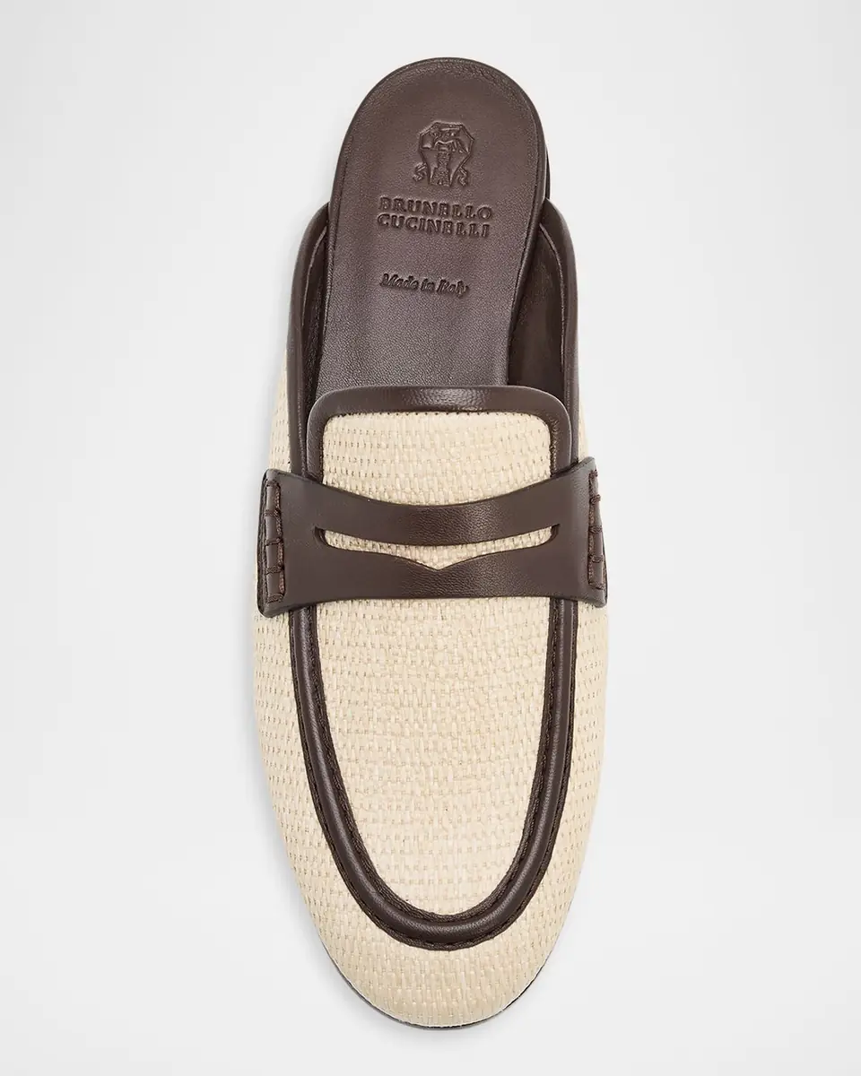 Brunello Cucinelli Micro Raffia and Leather Low-Top Sneakers | Thumbnail 3 Brunello Cucinelli Micro Raffia and Leather Low-Top Sneakers | Thumbnail 3