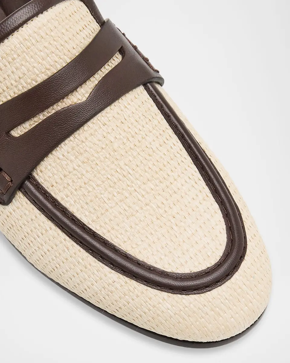 Brunello Cucinelli Micro Raffia and Leather Low-Top Sneakers | Thumbnail 4 Brunello Cucinelli Micro Raffia and Leather Low-Top Sneakers | Thumbnail 4