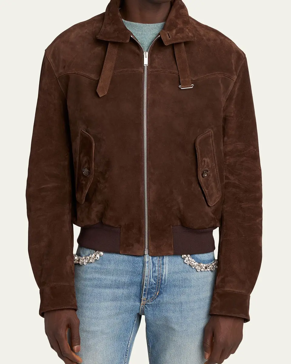 Alexander McQueen Men's Harrington Cropped Leather Bomber Jacket | Thumbnail 4 Alexander McQueen Men's Harrington Cropped Leather Bomber Jacket | Thumbnail 4
