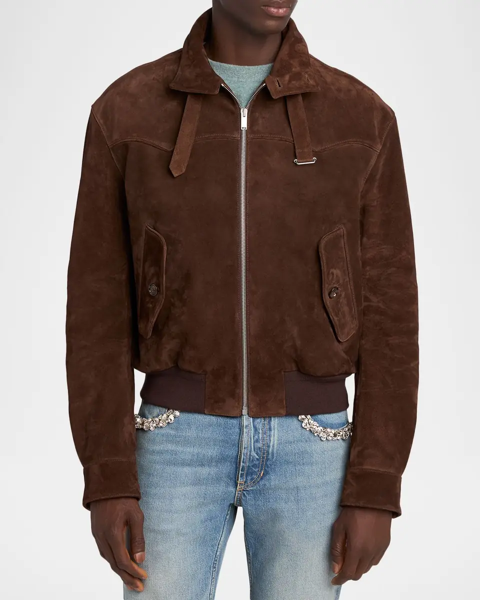 Alexander McQueen Men's Harrington Cropped Leather Bomber Jacket | Thumbnail 8 Alexander McQueen Men's Harrington Cropped Leather Bomber Jacket | Thumbnail 8
