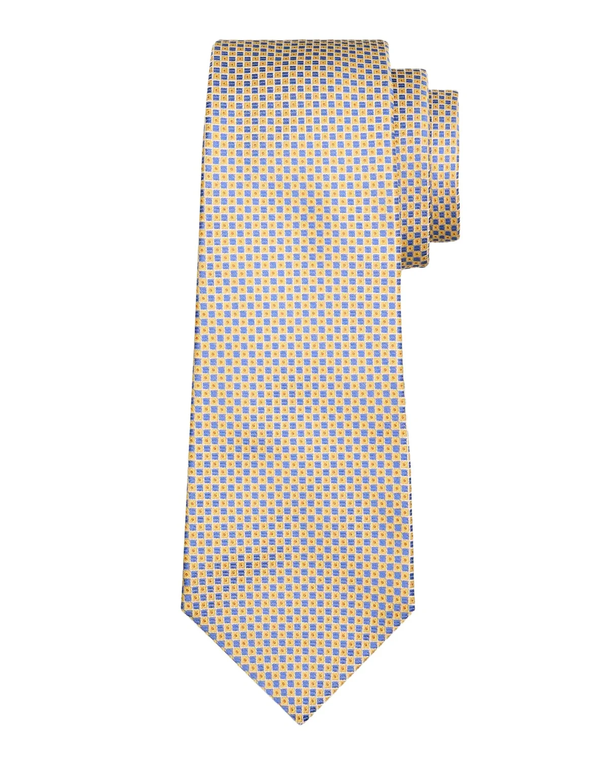 Kiton Men's Micro-Geometric Silk 7-Fold Tie