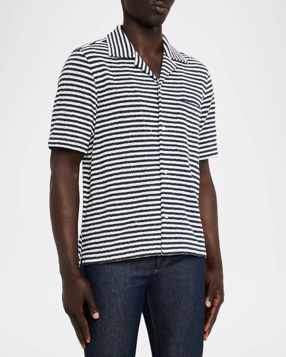 SIMKHAI Men's Cedric Stripe Short-Sleeve Shirt | Thumbnail 4 SIMKHAI Men's Cedric Stripe Short-Sleeve Shirt | Thumbnail 4