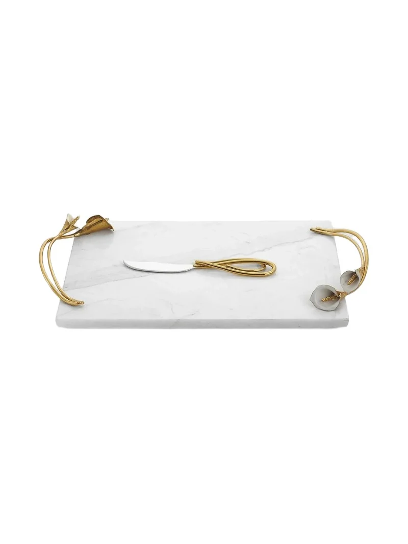 Michael Aram Calla Lily Marble Cheese Board and Stainless Steel Knife Set