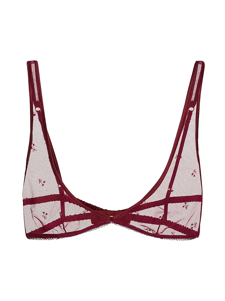 Kiki de Montparnasse Women's Cerise Embroidered Mesh Bra | Image 1 Kiki de Montparnasse Women's Cerise Embroidered Mesh Bra | Image 1