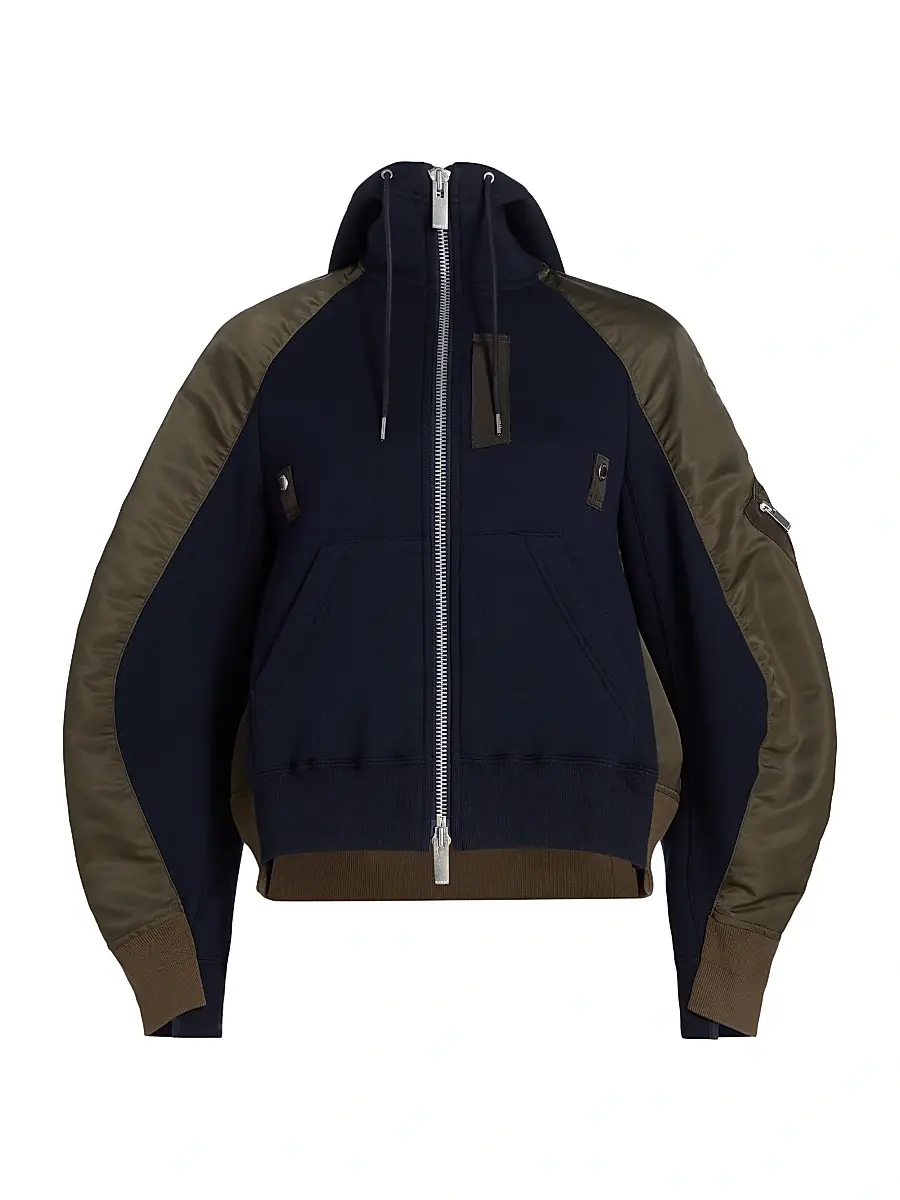 sacai Women's Sponge Sweat Hoodie - Navy Dark Khaki | Image 1 sacai Women's Sponge Sweat Hoodie - Navy Dark Khaki | Image 1