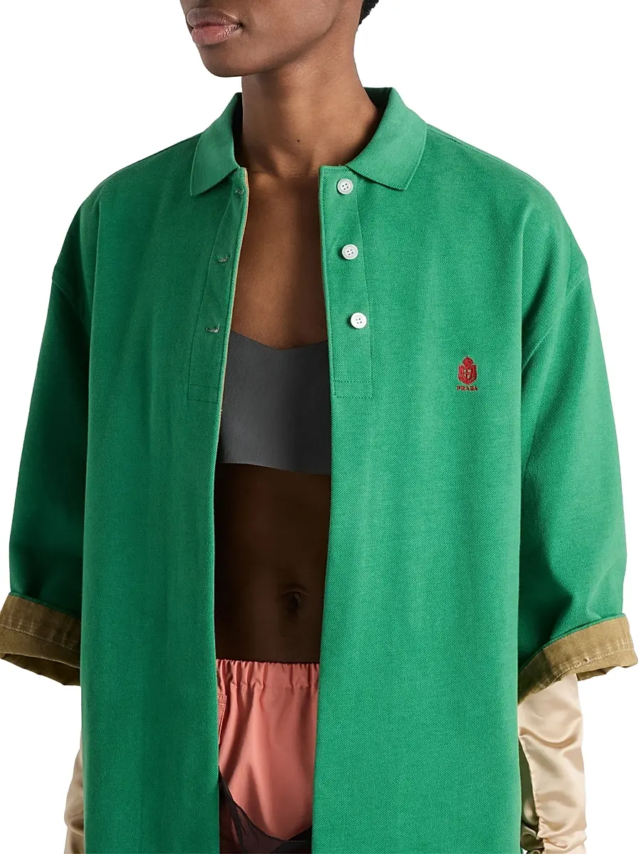 Prada Women's Old Piqué Blouson Jacket - Green | Thumbnail 2 Prada Women's Old Piqué Blouson Jacket - Green | Thumbnail 2