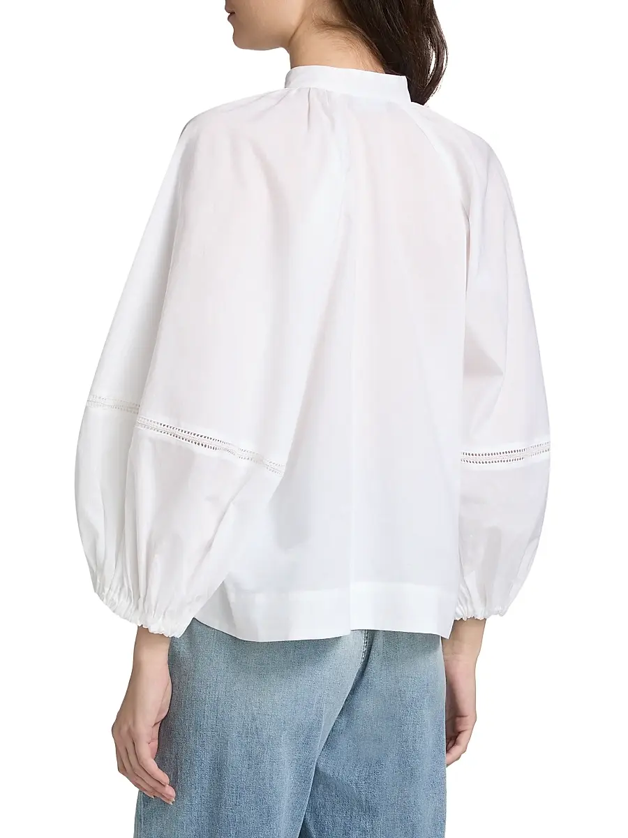Fabiana Filippi Women's Balloon-Sleeve Cotton Muslin Half-Zip Shirt | Thumbnail 5