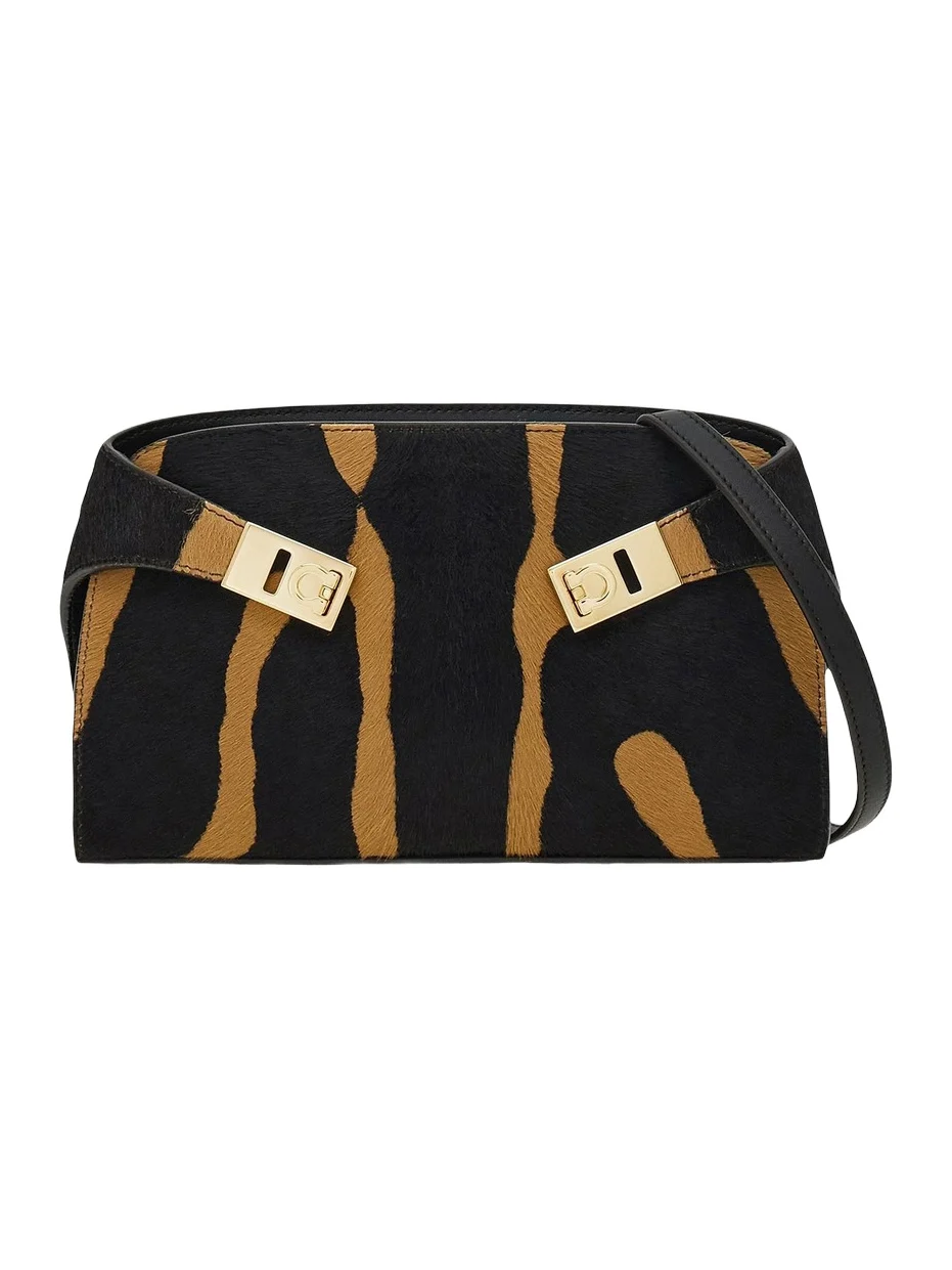 Women's Hug Zebra-Stripe Gancini Calf Hair Crossbody Bag Women's Hug Zebra-Stripe Gancini Calf Hair Crossbody Bag
