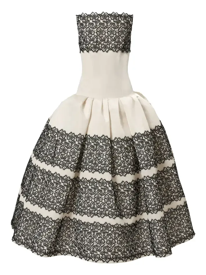 Lace-Trimmed Silk Faille Ankle-Length Dress Lace-Trimmed Silk Faille Ankle-Length Dress