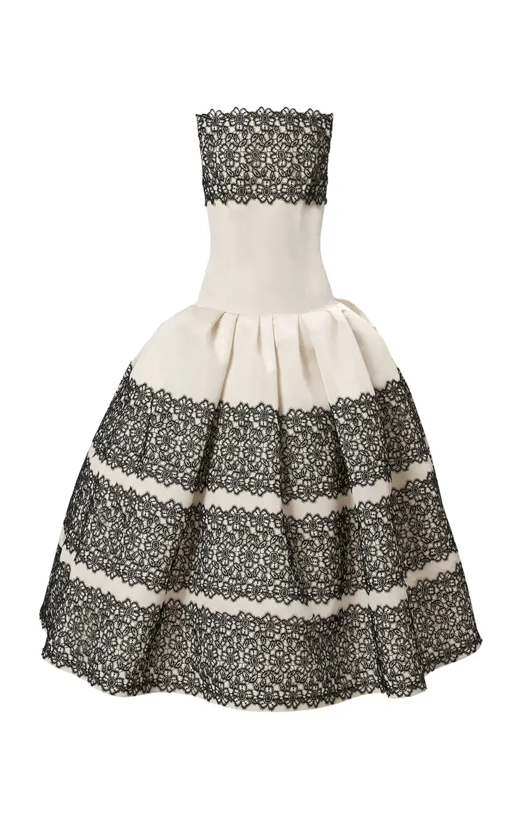 Carolina Herrera Lace-Trimmed Silk Faille Ankle-Length Dress