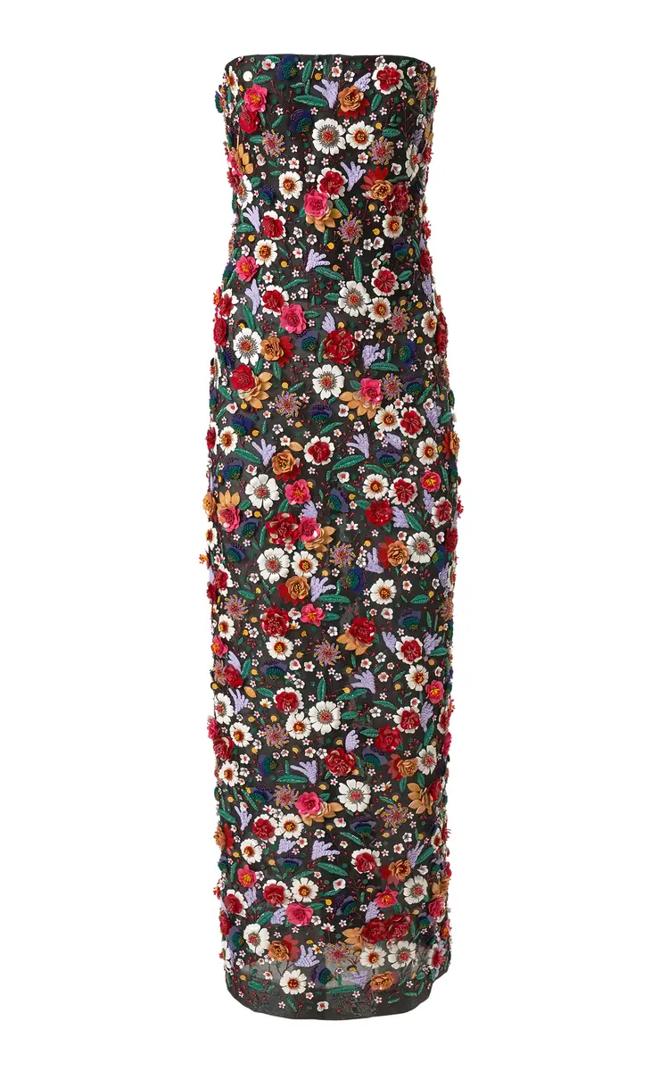 Carolina Herrera Embellished Crepe Silk Organza Ankle-Length Dress