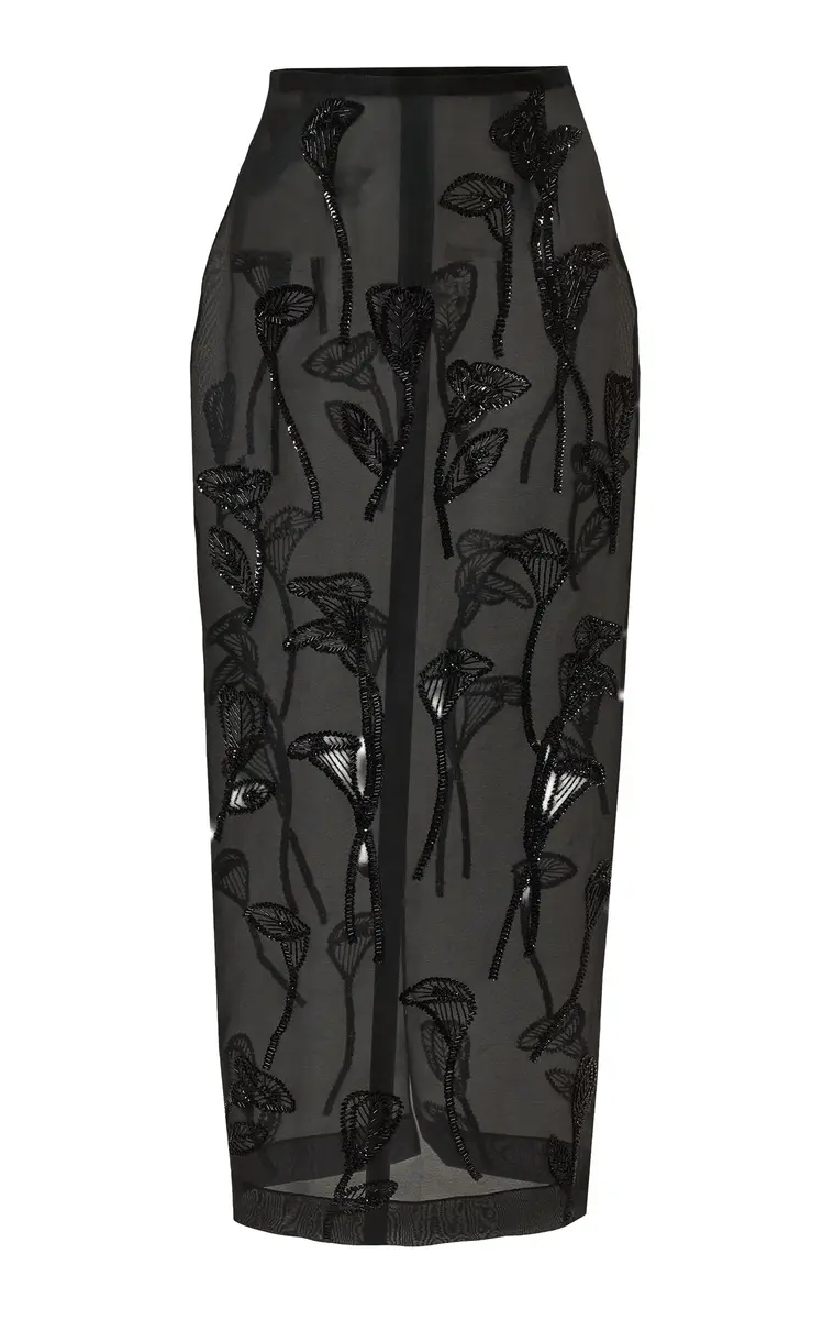 Carolina Herrera Embellished Crepe Silk Organza Ankle-Length Skirt