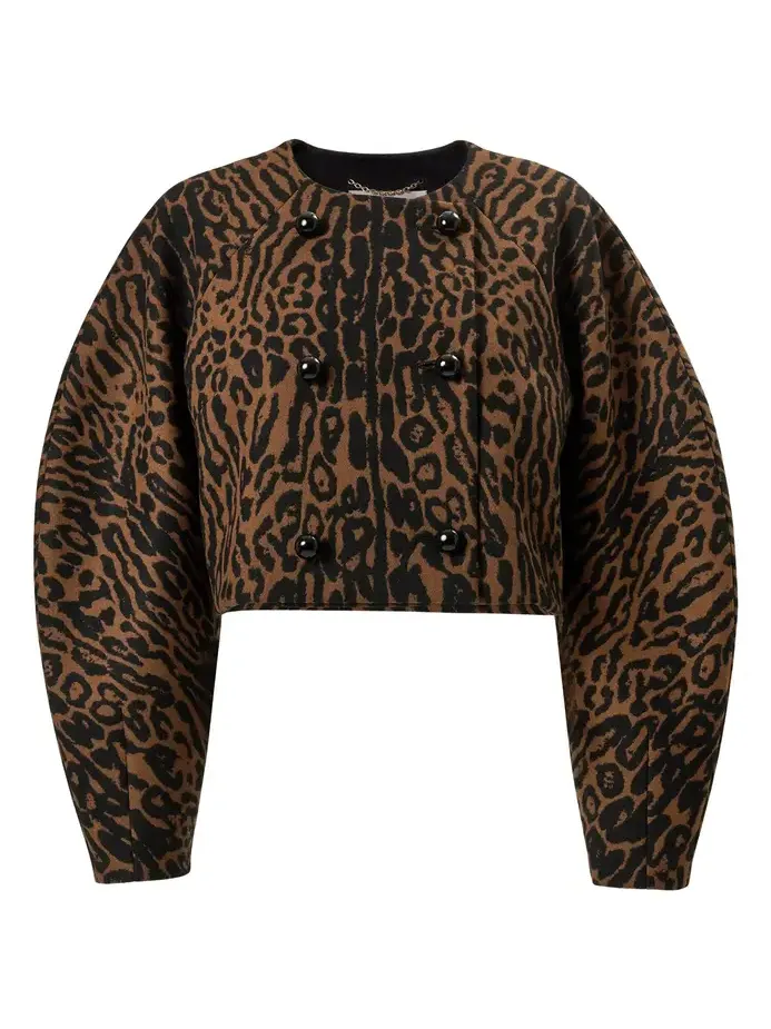 Carolina Herrera Leopard Jacquard Wool Cocoon Jacket