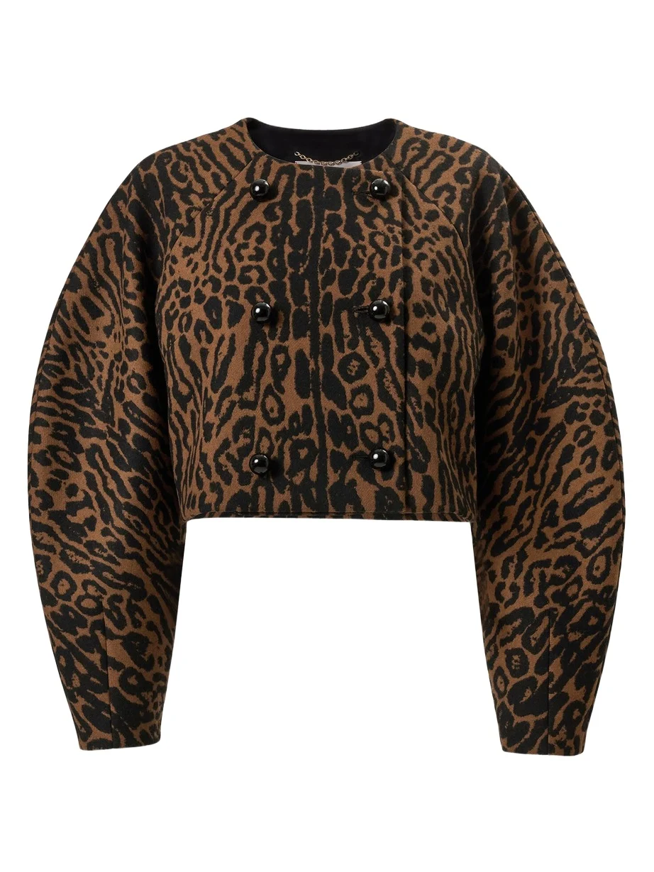Leopard Jacquard Wool Cocoon Jacket Leopard Jacquard Wool Cocoon Jacket