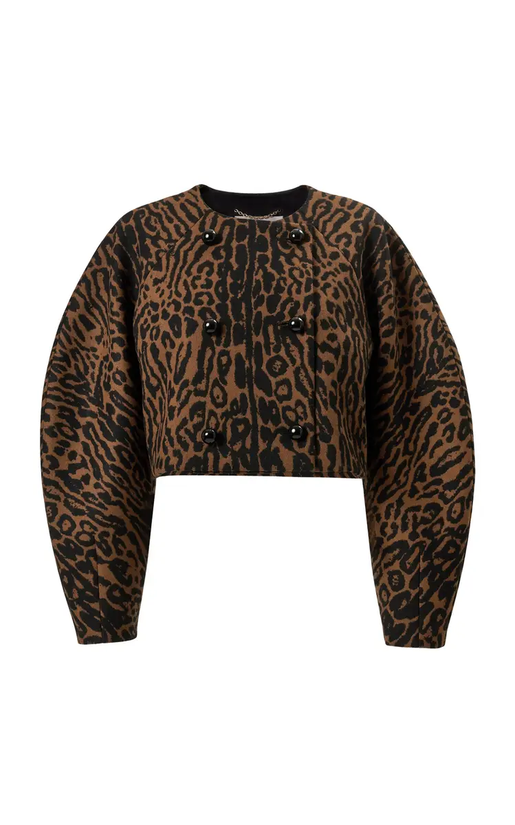 Carolina Herrera Leopard Jacquard Wool Cocoon Jacket