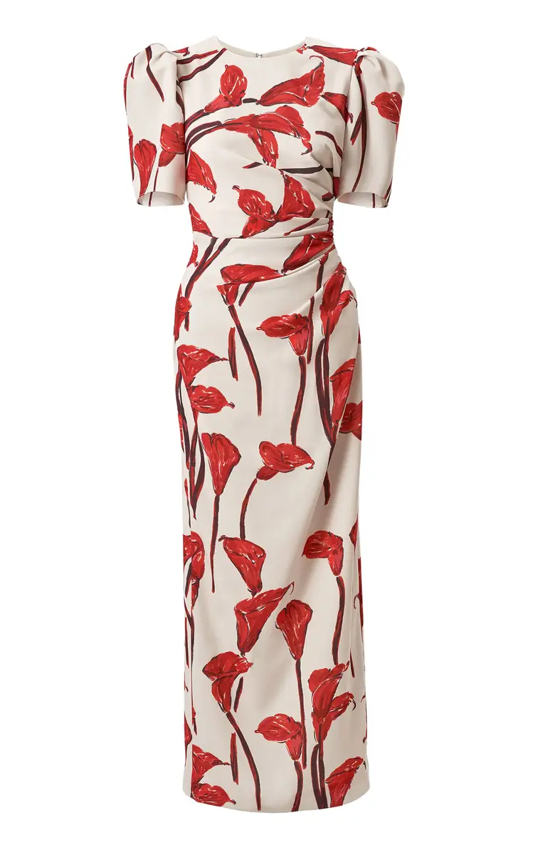 Carolina Herrera Calla Lily Print Cady Ankle-Length Dress