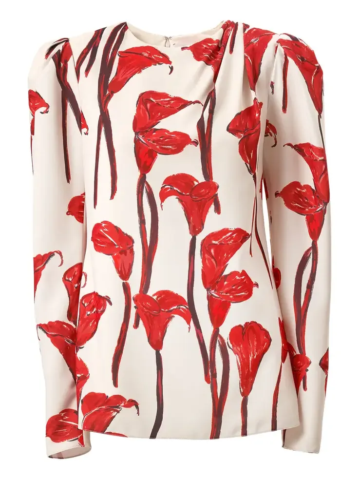 Calla Lily Print Cady Draped Top