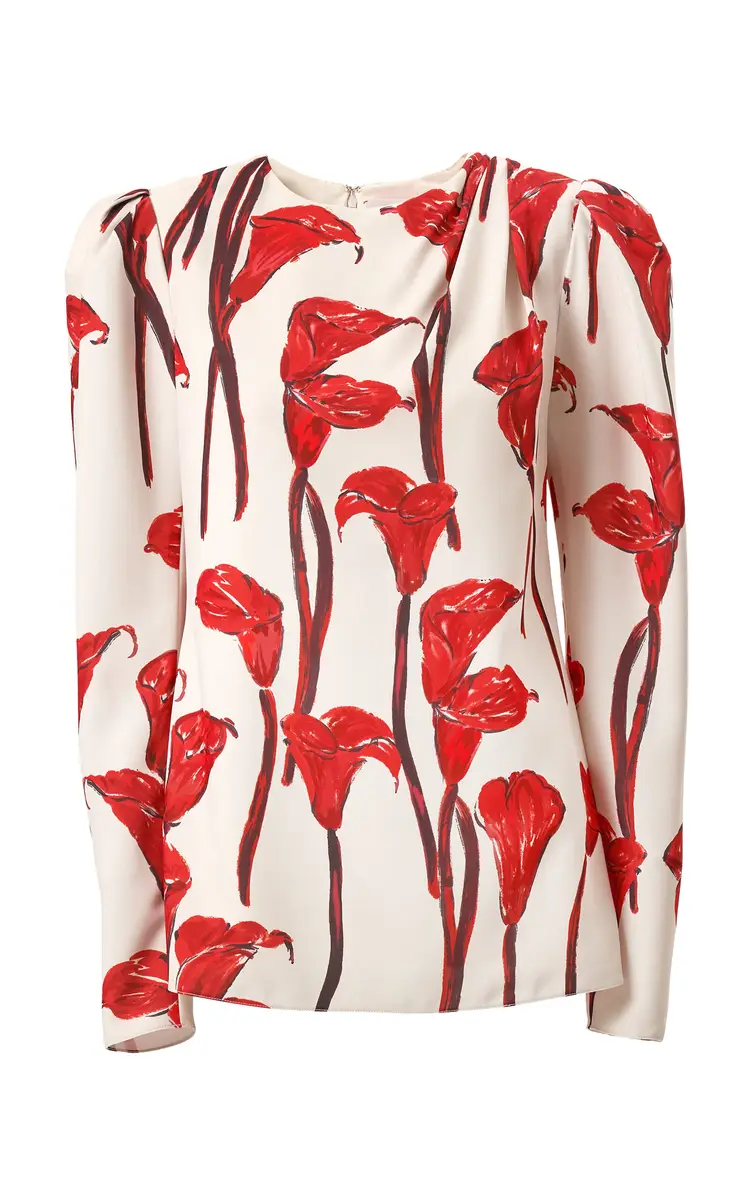 Carolina Herrera Calla Lily Print Cady Draped Top