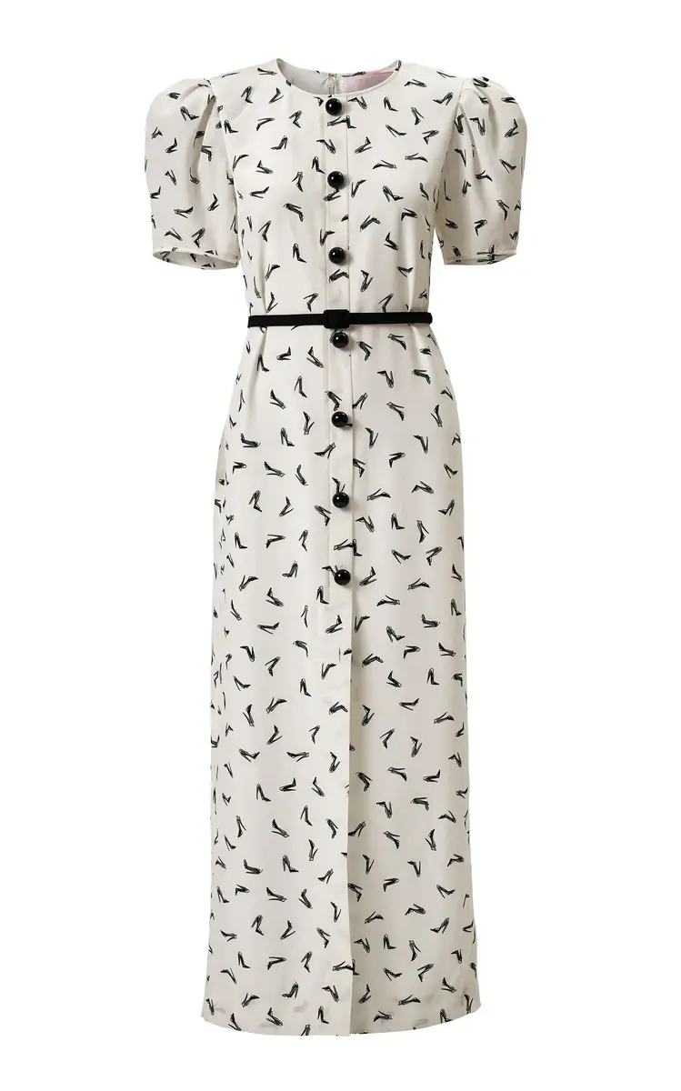 Carolina Herrera Belted Good Girl Shoe Print Ankle-Length Dress