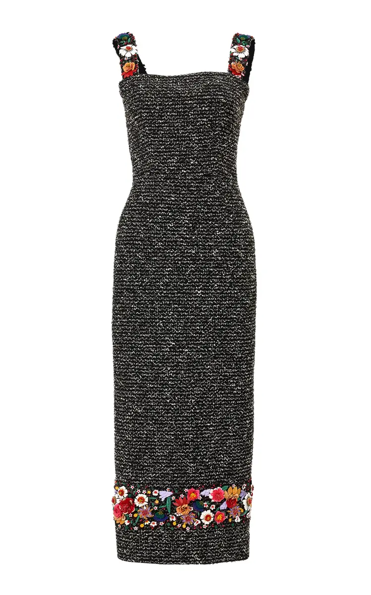 Carolina Herrera Embroidered Textured Tweed Ankle-Length Dress