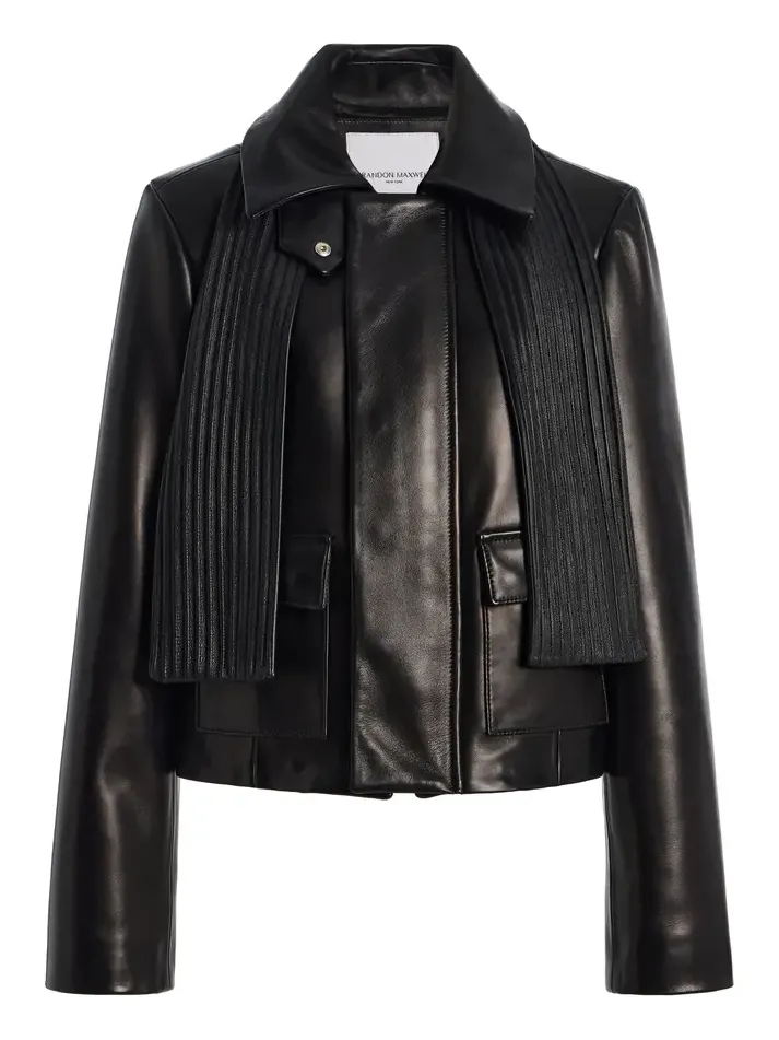 Brandon Maxwell The Remi Collared Nappa Leather Jacket