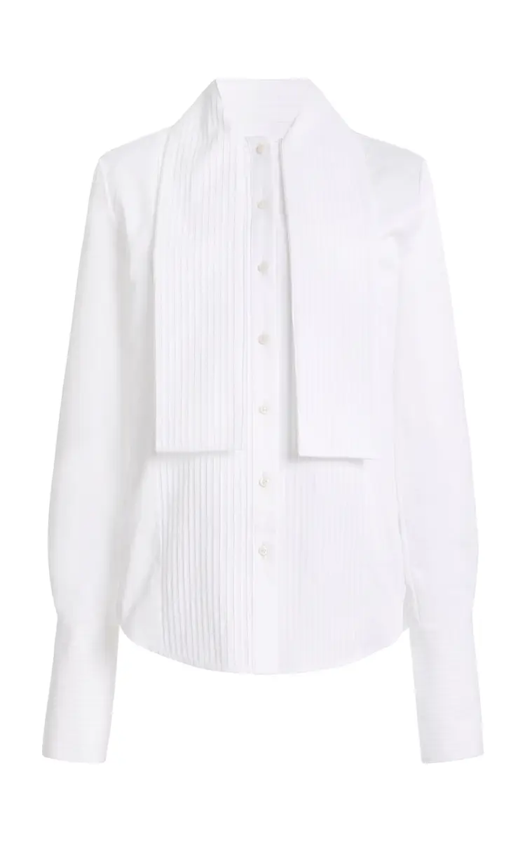 Brandon Maxwell The Inez Scarf-Detailed Cotton Satin-Poplin Tuxedo Shirt