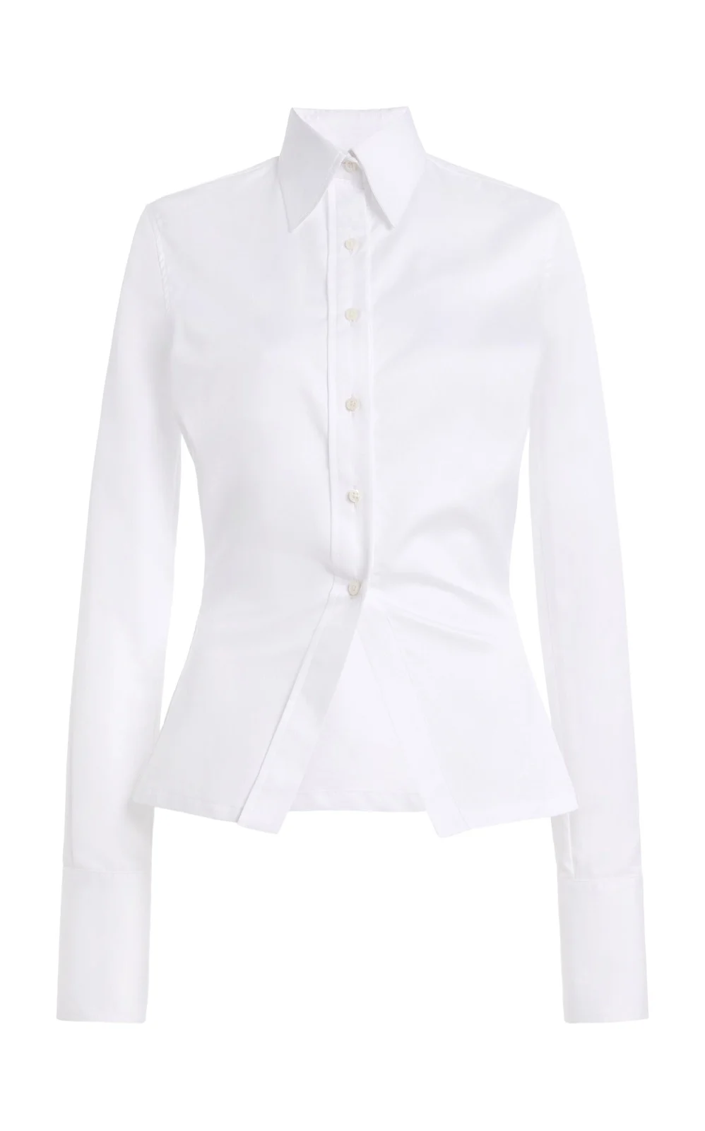 The Ceci Split-Hem Satin-Cotton Button-Down Shirt The Ceci Split-Hem Satin-Cotton Button-Down Shirt