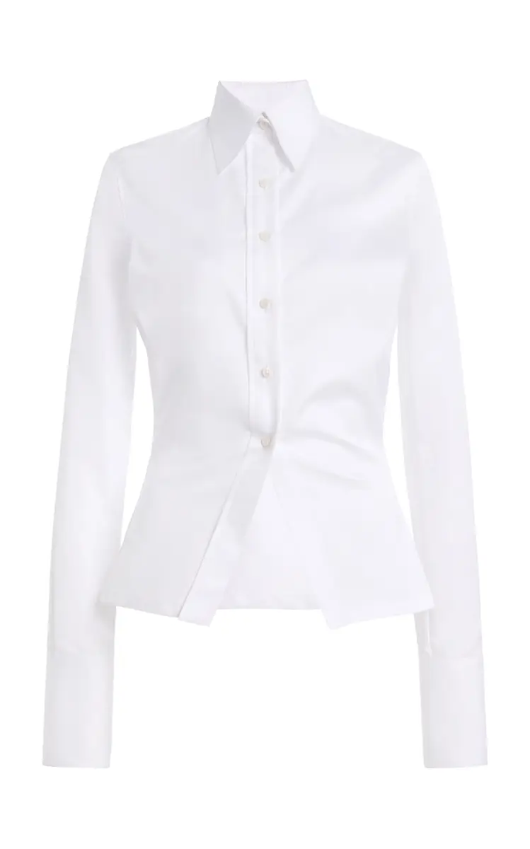 Brandon Maxwell The Ceci Split-Hem Satin-Cotton Button-Down Shirt