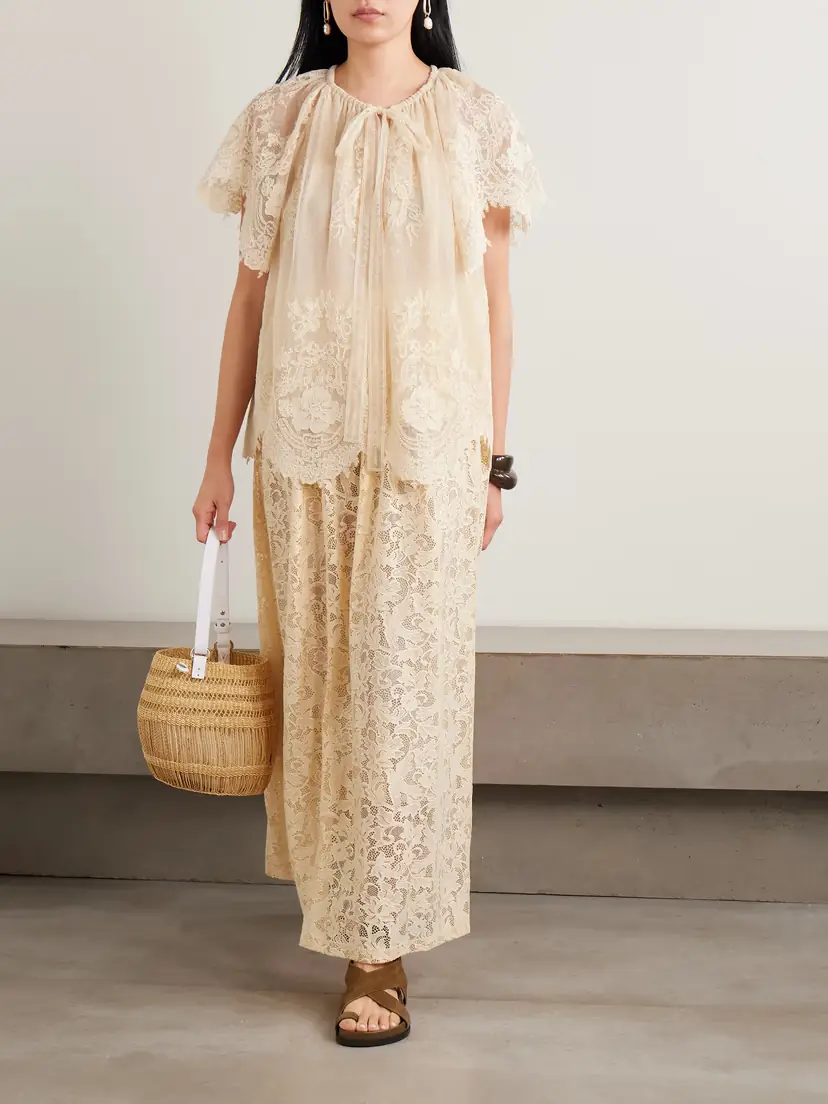 Zimmermann Luna Scalloped Gathered Lace And Point D'esprit Blouse | Thumbnail 2