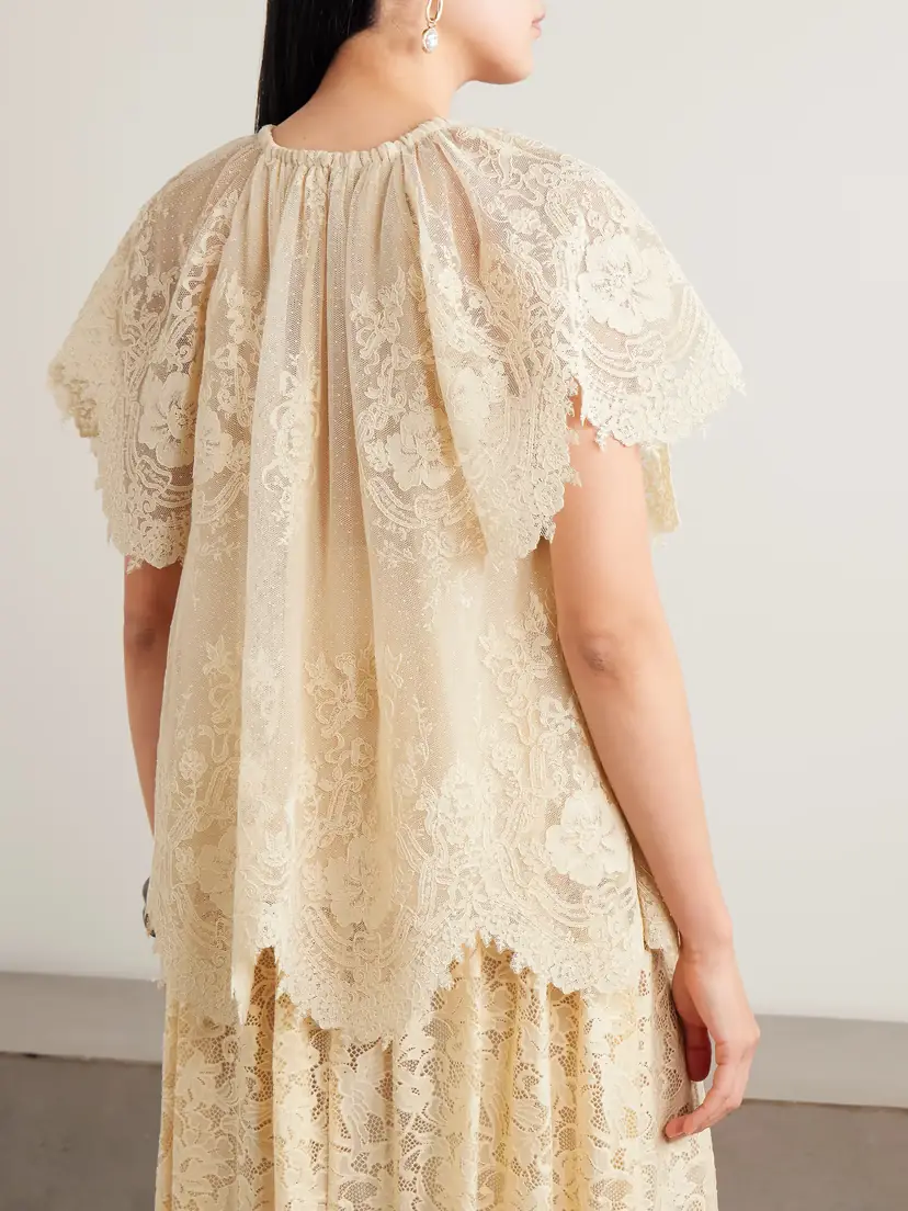 Zimmermann Luna Scalloped Gathered Lace And Point D'esprit Blouse | Thumbnail 3