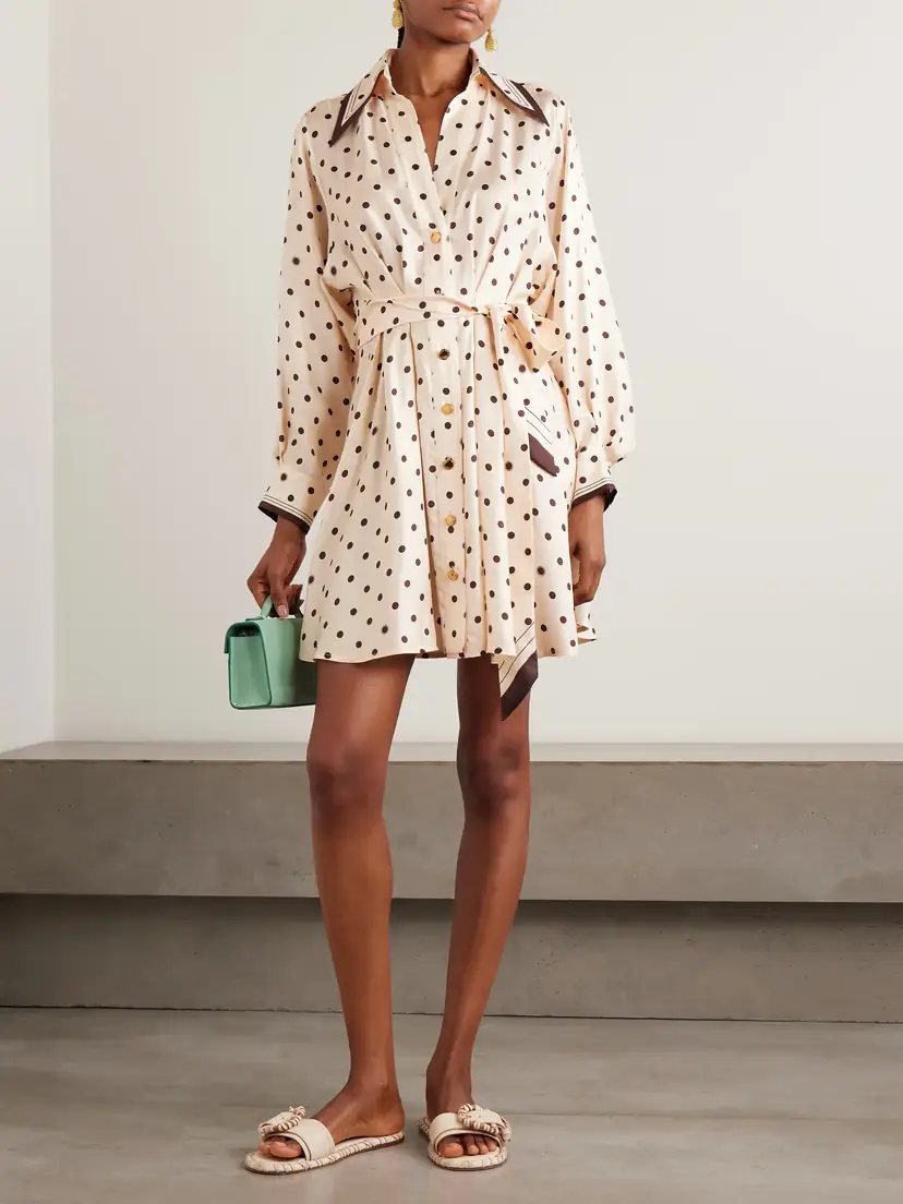 Zimmermann Belted Polka-dot Silk-satin Mini Shirt Dress | Thumbnail 2