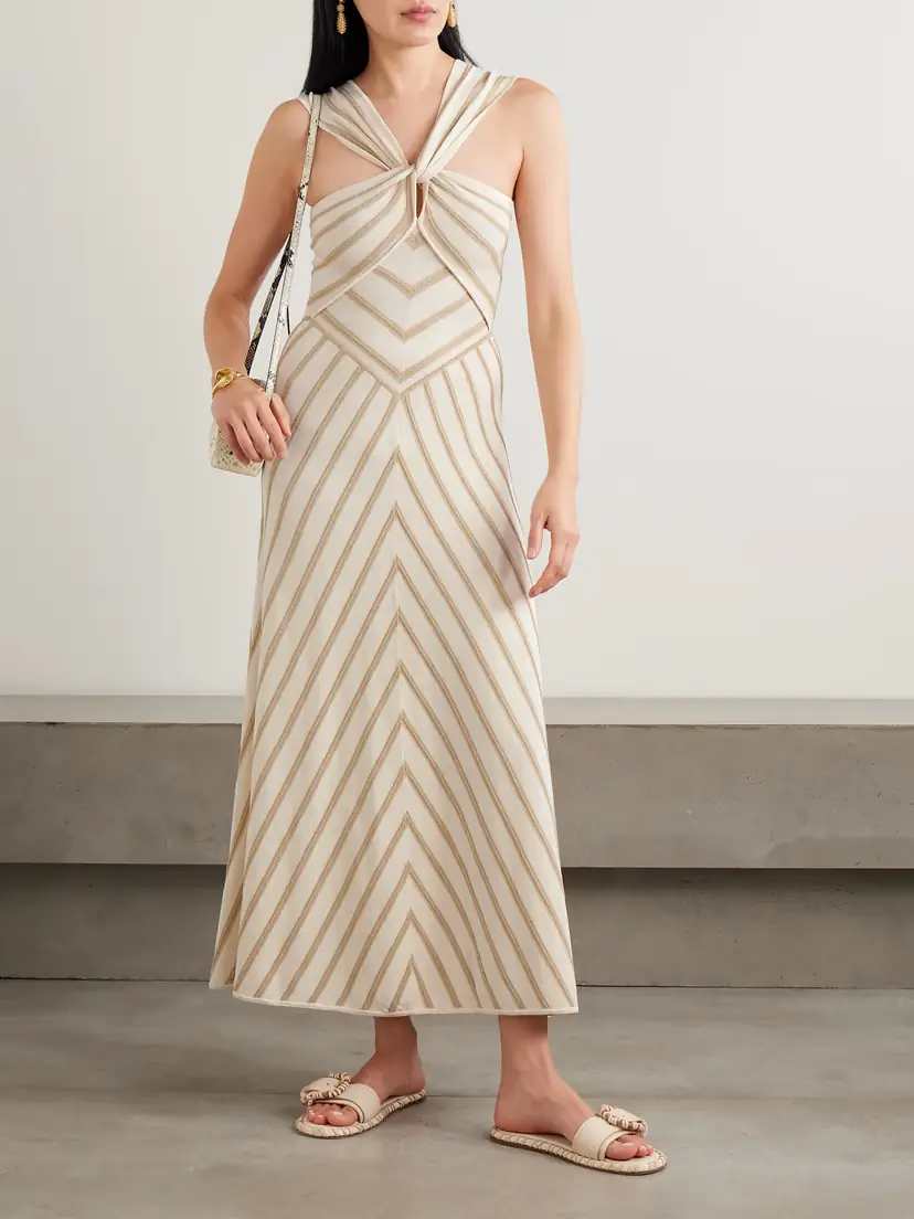 Zimmermann Luna Twisted Striped Metallic Knitted Midi Dress | Thumbnail 2