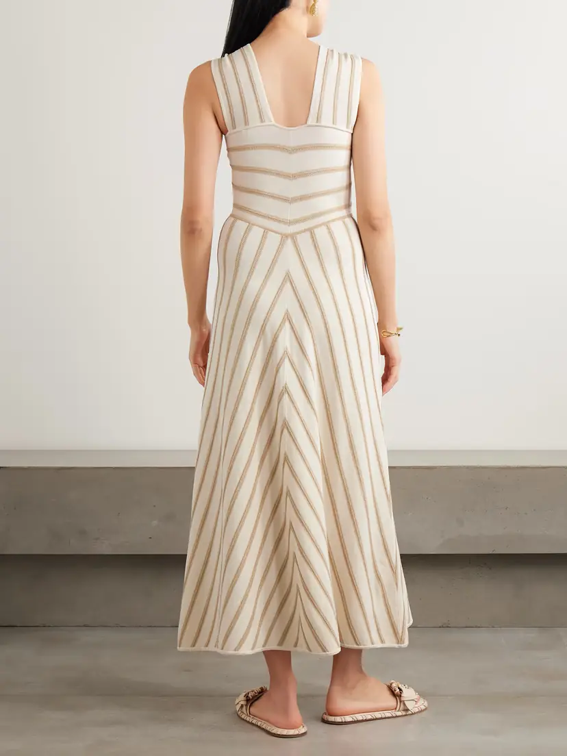 Zimmermann Luna Twisted Striped Metallic Knitted Midi Dress | Thumbnail 3