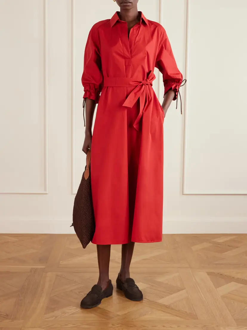 Max Mara Tie-detailed Cotton-poplin Midi Dress | Thumbnail 2