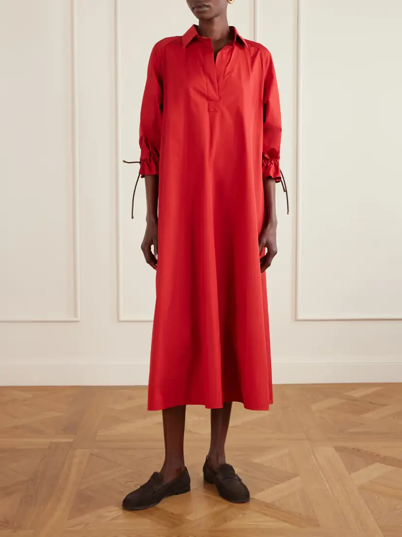 Max Mara Tie-detailed Cotton-poplin Midi Dress | Thumbnail 3