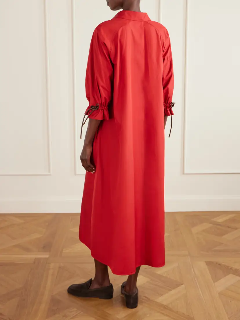 Max Mara Tie-detailed Cotton-poplin Midi Dress | Thumbnail 4