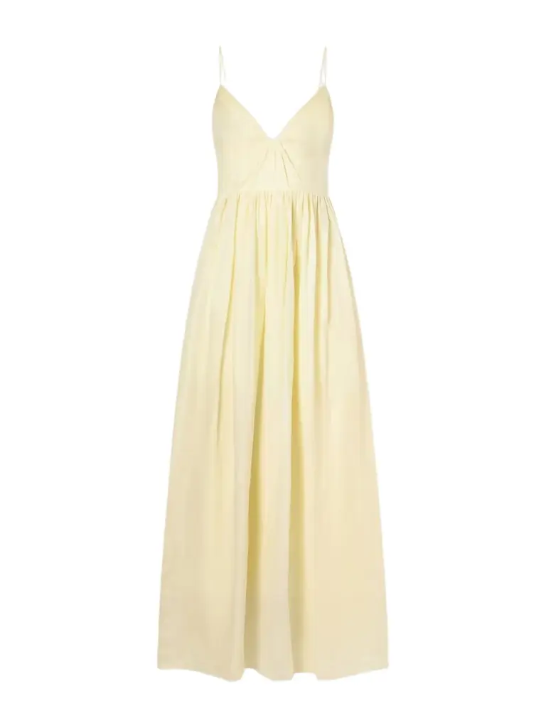 Vacation Gathered Ramie Midi Dress
