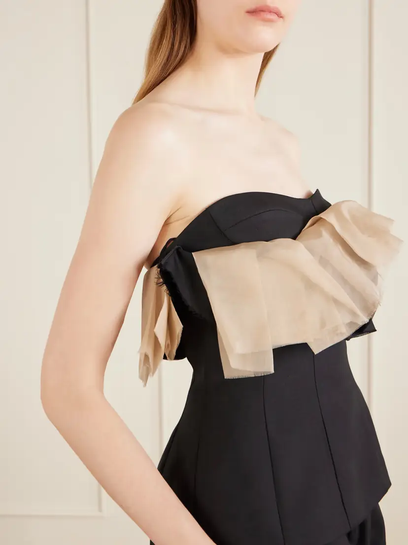 Khaite Sal Frayed Organza-trimmed Wool And Silk-blend Cady Bustier Top | Thumbnail 4 Khaite Sal Frayed Organza-trimmed Wool And Silk-blend Cady Bustier Top | Thumbnail 4