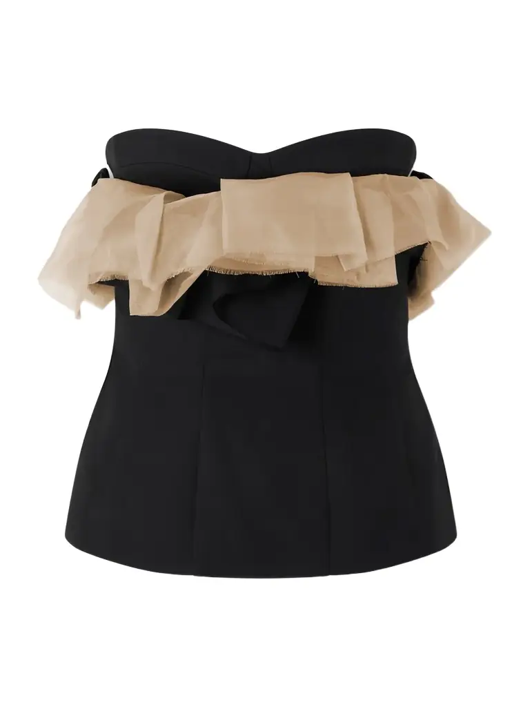 Sal Frayed Organza-trimmed Wool And Silk-blend Cady Bustier Top Sal Frayed Organza-trimmed Wool And Silk-blend Cady Bustier Top