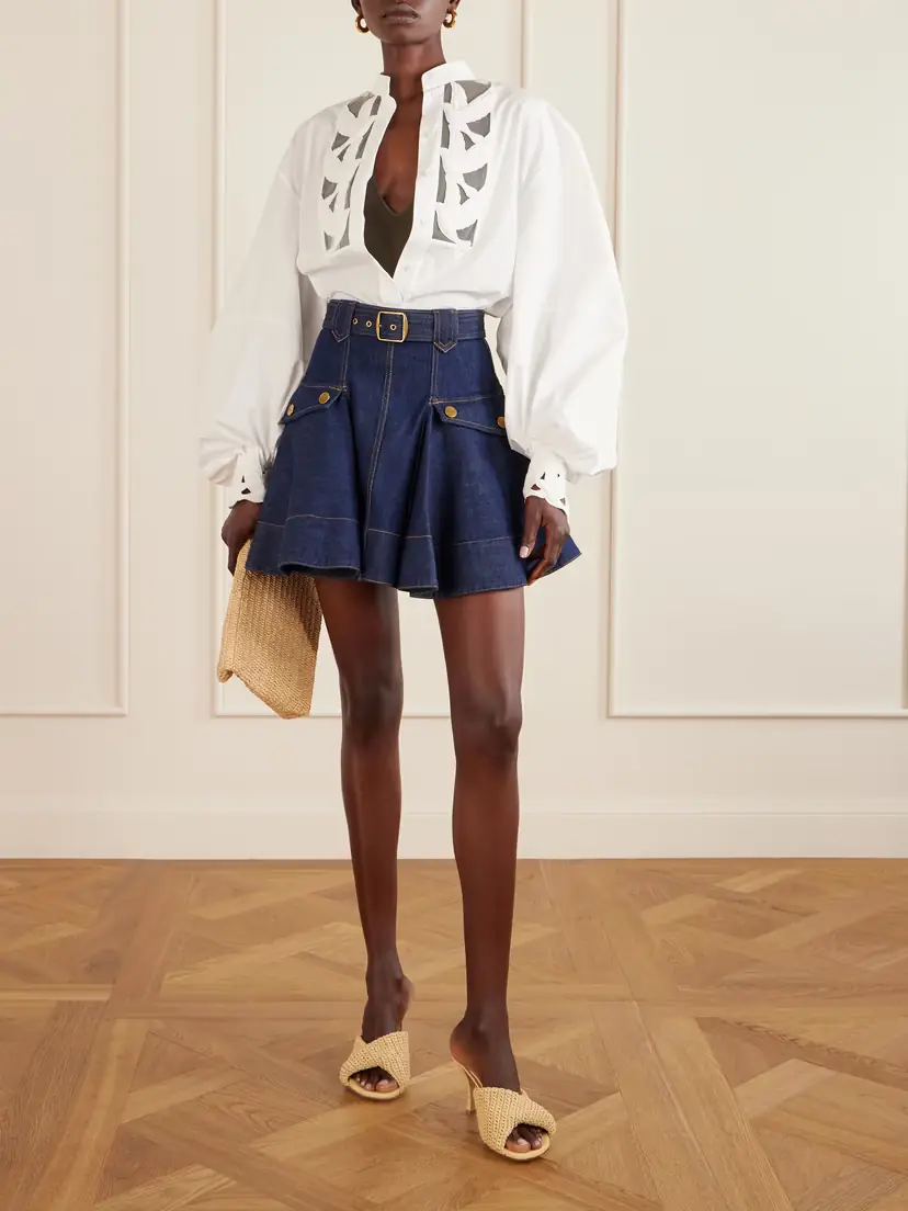 Zimmermann Luna Embroidered Mesh-paneled Cotton-poplin Blouse | Thumbnail 2 Zimmermann Luna Embroidered Mesh-paneled Cotton-poplin Blouse | Thumbnail 2