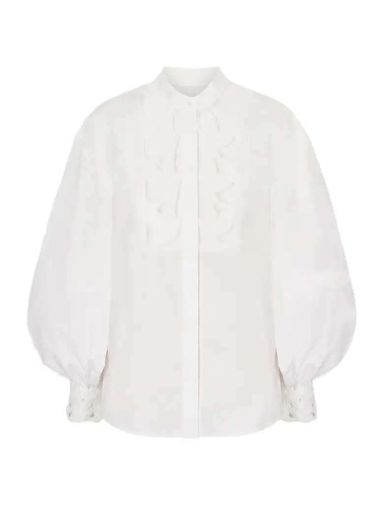 Zimmermann Luna Embroidered Mesh-paneled Cotton-poplin Blouse | Image 1 Zimmermann Luna Embroidered Mesh-paneled Cotton-poplin Blouse | Image 1