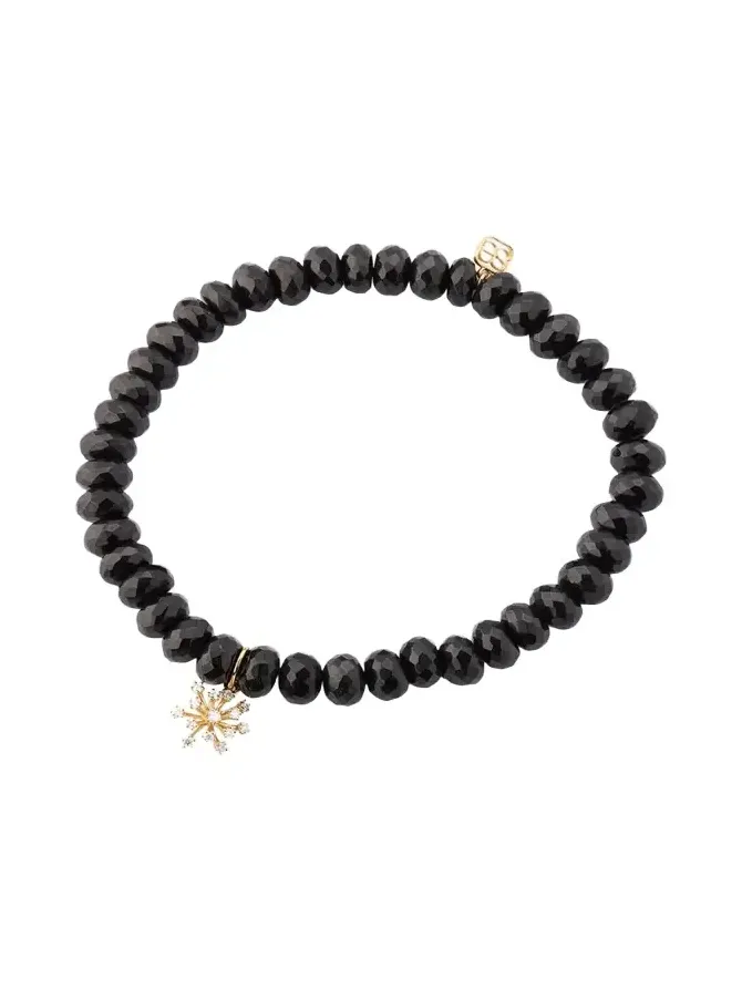 14K Gold & Diamond Small Burst Flower on Spinel Beads Bracelet