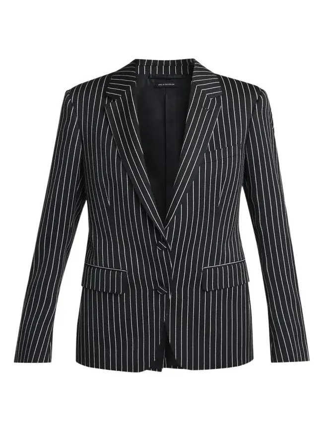 Pinstripe Wool Single-Breasted Blazer Jacket Pinstripe Wool Single-Breasted Blazer Jacket