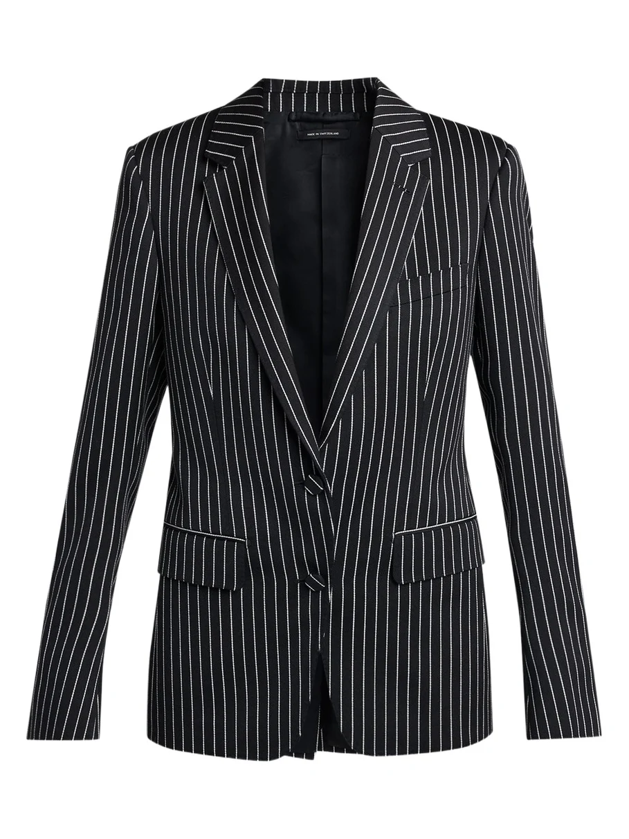 Pinstripe Wool Single-Breasted Blazer Jacket