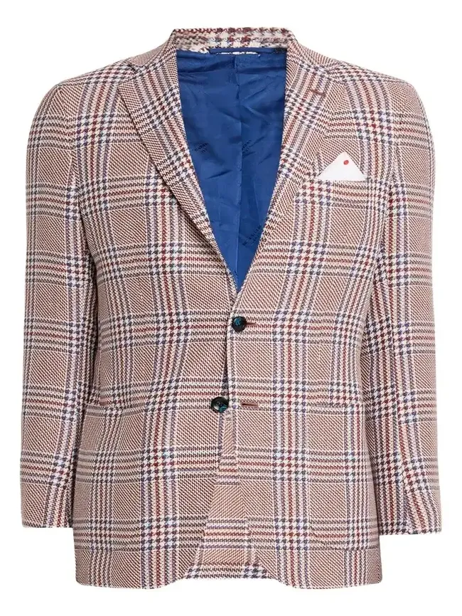 Men's Cashmere and Linen Houndstooth Plaid Sport Coat