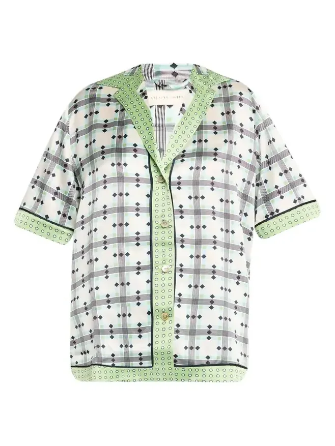 Olivia von Halle Zelda Geometric-Print Silk Short Pajama Set