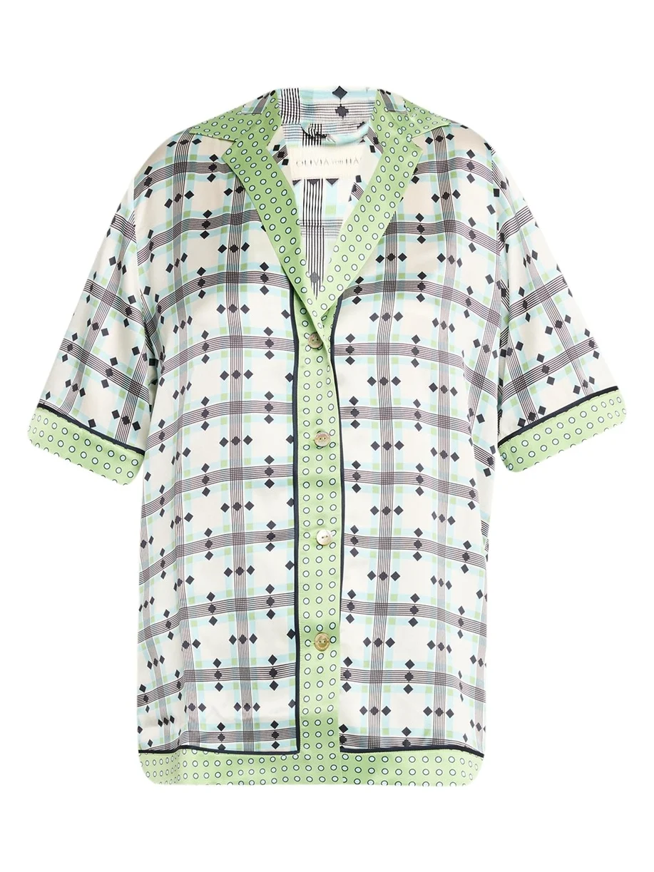 Olivia von Halle Zelda Geometric-Print Silk Short Pajama Set