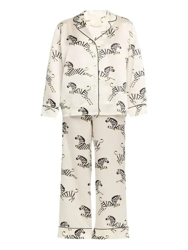 Lila Zebedee Zebra-Print Silk Pajama Set