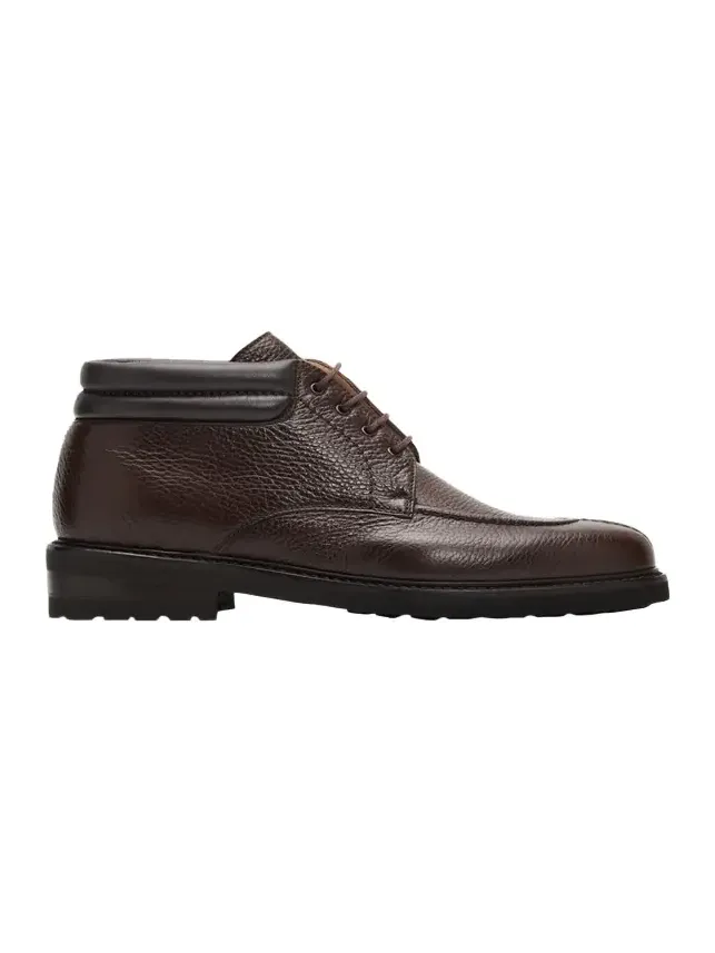 Men's Grained Leather Napa-Collar Ankle Boots
