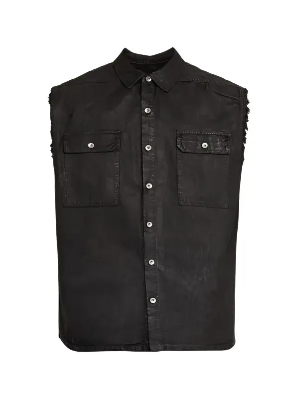 Men's Distressed Black Denim Button-Front Vest Men's Distressed Black Denim Button-Front Vest